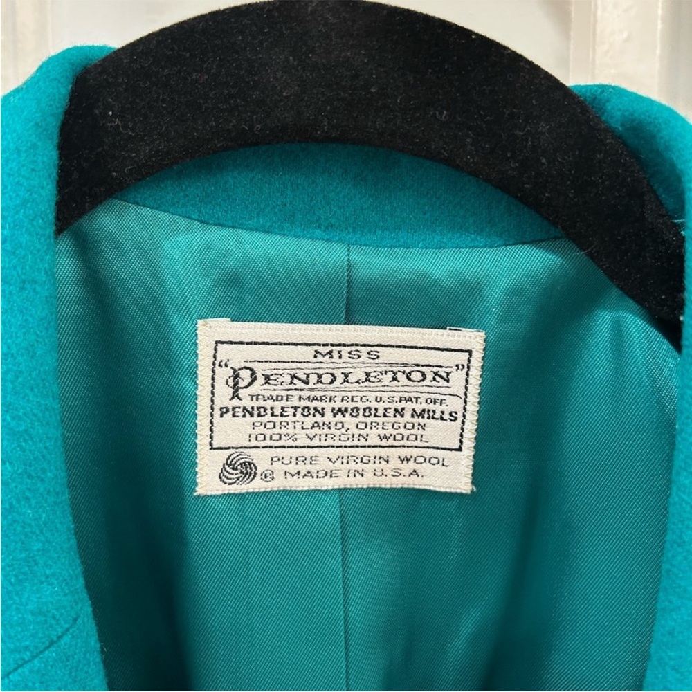 Vintage 70s Pendleton Wool Blazer Navy Teal Trim Contrast Lapel Academia Sz M - Picture 4 of 12